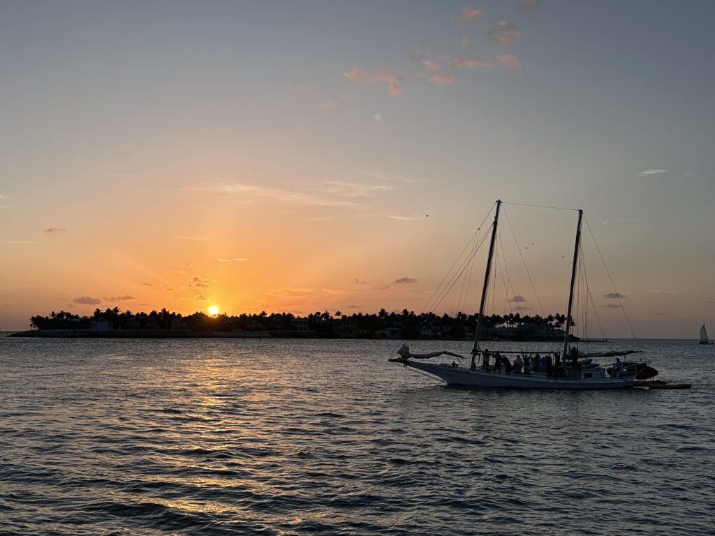 key west sunset, mallory square, sailboat